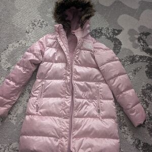 The North Face Pink Kids Puffer Parka  Coat with Faux Fur Hood